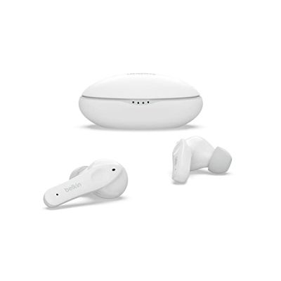 image Belkin SOUNDFORM Nano, écouteurs enfants True Wireless, limite de 85 dB (protection auditive), apprentissage en ligne, école, certifié IPX5, 24 h de lecture pour iPhone, Galaxy, Pixel, etc.– Blanc