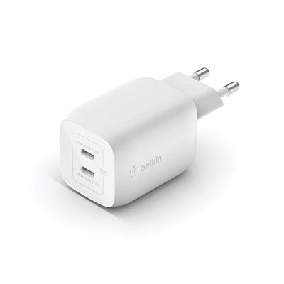 image Belkin Chargeur secteur double port USB-C 65 W, charge rapide Power Delivery 3.0 avec technologie GaN pour iPhone 14, 13, Pro, Pro Max, Mini, iPad Pro, MacBook, Galaxy S23, S22 et autres