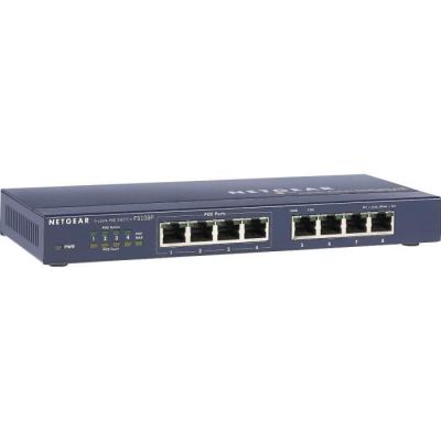 image NETGEAR (FS108PEU) Switch Ethernet PoE 8 Ports RJ45 Fast (10/100), avec 4 Ports PoE @ 53 W, bureau et protection à vie ProSAFE