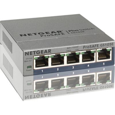 image Netgear GS105E-200PES Smart Switch Ethernet Web Manageable 5 Ports Gigabit | Protection à Vie ProSafe & Câble réseau Ethernet RJ45 catégorie 6-1,5 m - 5 câbles