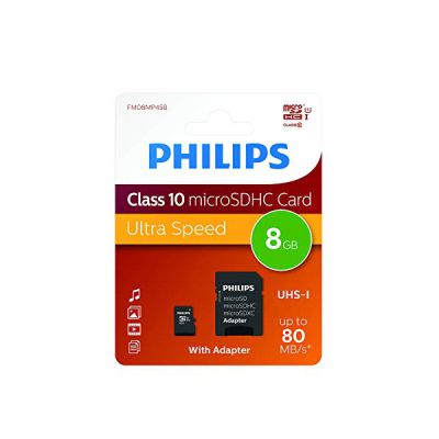 image Carte Philips Micro SDHC 8 Go Classe 10 INCL. Adaptateur UHS-I U1 (Lot de 3)