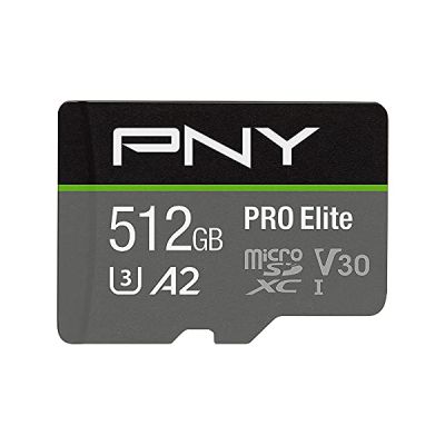 image PNY PRO Elite Carte mémoire microSDXC 512 Go + Adaptateur SD, Vitesse de Lecture jusqu'à 100 Mo/s, Vitesse d'écriture jusqu'à 90 Mo/s, Classe 10 UHS-I, U3, A2 App Performance, V30 pour la vidéo 4K