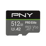 image produit PNY Pro Elite Carte mémoire microSDXC 512 Go + Adaptateur SD, Vitesse de Lecture jusqu'à 100 Mo/s, Vitesse d'écriture jusqu'à 90 Mo/s, Classe 10 UHS-I, U3, A2 App Performance, V30 pour la vidéo 4K