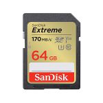 image produit SanDisk 64GB Extreme SDXC kort, upp till 170 MB/s + RescuePro Deluxe, UHS-I, Kort 10, U3 V30