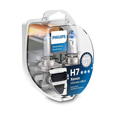 image PHILIPS MASTERDUTY BLUEVISION - Boîte de 2 ampoules halogènes H7 13972MDBVS2 Résistance extrême aux vibrations et Effet Xénon 4000K