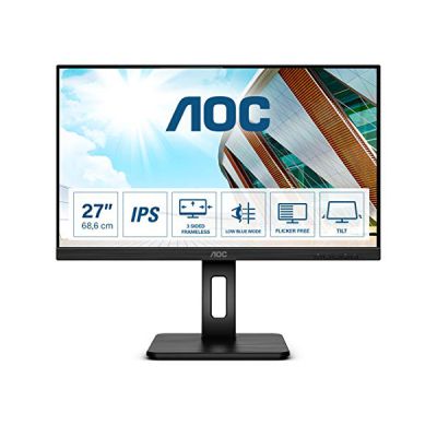 AOC 27P2Q - 27 Zoll FHD Monitor, höhenverstellbar (1920x1080, 75 Hz, VGA, DVI, HDMI, DisplayPort, USB Hub) Schwarz