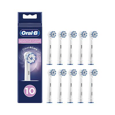 image Oral-B Sensitive Clean, Pack de 10 Brossettes de Rechange, Embout, Pour Brosse à Dents Électrique Jusqu’à 100 % d’élimination de la Plaque Dentaire, Blanc