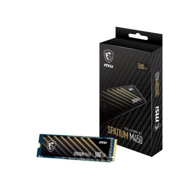 image MSI SPATIUM M450 SSD 500GO - Disque SSD Interne PCIe 4.0 NVMe M.2, Lecture 3600 MB/s & Écriture 2300 MB/s, 3D NAND, Sécurité des Données Intégrée, Center - (300 TBW) Noir