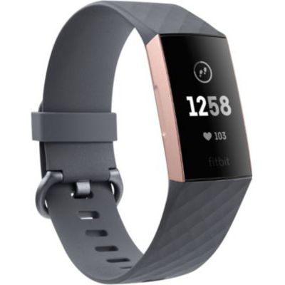 image Fitbit - Charge 3 - Bracelet d’activité Forme et Sport : Jusqu’à 7 Jours d’autonomie et Étanche - Aluminium Or Rose / Bleu Ardoise