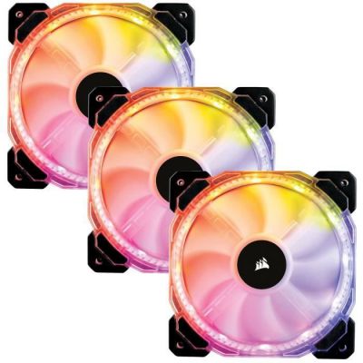 image Corsair HD120 RGB LED 120mm PWM Ventilateur de Boitier avec Controller et Hub (Triple Pack)