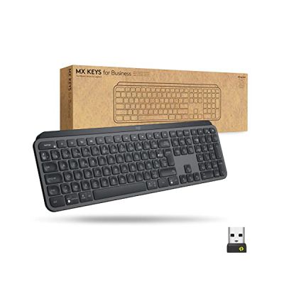 image Logitech MX Keys for Business - clavier rétroéclairé sans fil, touches Perfect Stroke silencieuses, technologie Logi Bolt, Bluetooth, rechargeable, Windows/Mac/Chrome/Linux, Français AZERTY - Gris