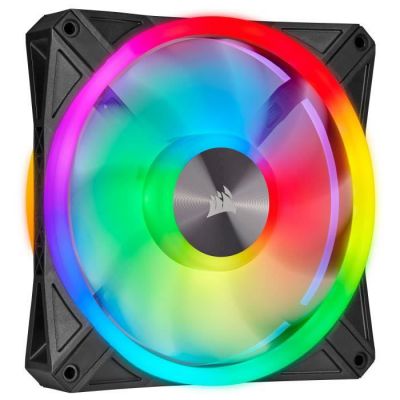 image Corsair iCUE QL140 RGB, Ventilateur LED RGB PWM 140 mm (34 LED RGB Paramétrables Individuellement, Allant jusqu’à 1 250 TR/Min, Faible Bruit) Simple Pack - Noir