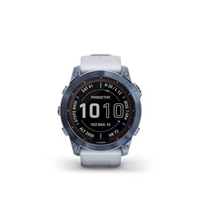 Montre Garmin fnix 7X édition Sapphire Solaire avec Lunette Titane Bleu et Blanc, 010-02541-15.