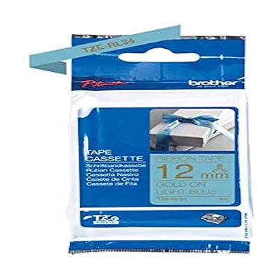 image Brother Textiles TZe-RL34 Ruban encreur doré sur bleu clair Largeur 12 mm Longueur 4 m