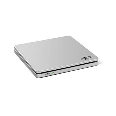 image Hitachi-LG GP70 External DVD Drive, Slim Portable DVD Player/Writer for Laptop, Desktop PC, USB 2.0, Windows and Mac OS Compatible, M-Disc Support, 8X Read/Write Speed - Silver