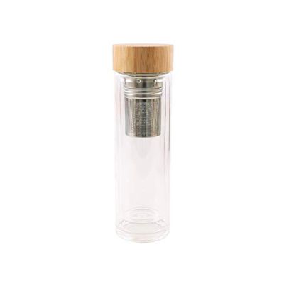 image Point-Virgule Bouteille à thé en Verre Isotherme avec infuseur à thé en INOX et Bouchon Bambou, 420ml