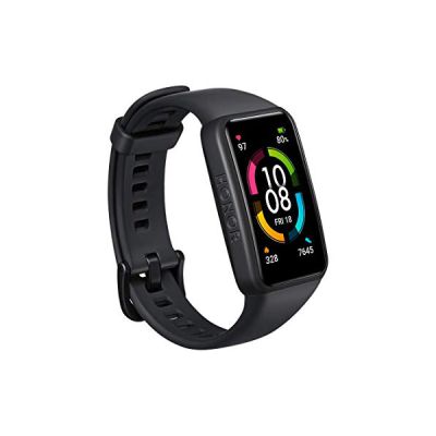 HONOR Band 6 Bracelet intelligent Plein écran 1.47 "AMOLED Écran tactile couleur SpO2 Fréquence cardiaque Sommeil Stress Natation Activité Tracker Version globale, Noir