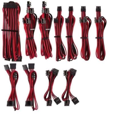 image Kit pro de câbles CORSAIR Premium PSU Cables pour alimentation type 4 Gen 4 avec gainage multi-brins – rouge/noir