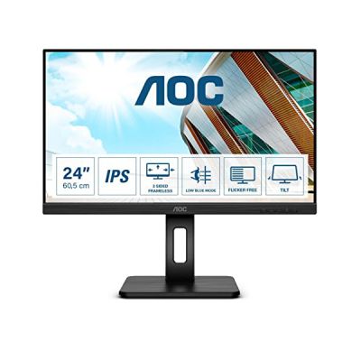 image AOC Moniteur 24P2Q 60 cm (23,8 pouces) (DVI, HDMI, DisplayPort, hub USB, temps de réponse de 4 ms, 1920x1080, 75 Hz, pivot) noir