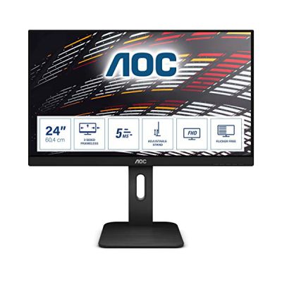 image AOC Écran 24P1 60,4 cm (23,8 pouces) (DVI, HDMI, dalle IPS, DisplayPort, hub USB, 1920 x 1080, temps de réponse de 5 ms, pivot) noir