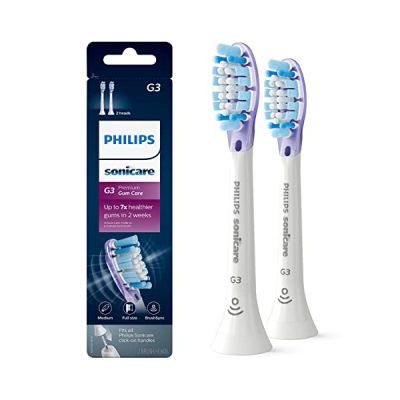 image Philips Sonicare Lot de 2 têtes de brosses à dents électriques soniques G3 Premium Gum Care pour la santé des dents et des gencives, Blanc (Modèle HX9054/17)