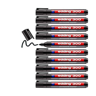 image edding 300 Marqueur permanent - noir - 10 stylos - pointe ronde 1,5-3 mm - sèche vite, résiste à l'eau et aux frottements - pour carton, plastique, bois, métal, verre