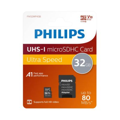 image Carte Philips Micro SDHC 32 Go Classe 10 INCL. Adaptateur UHS-I U1