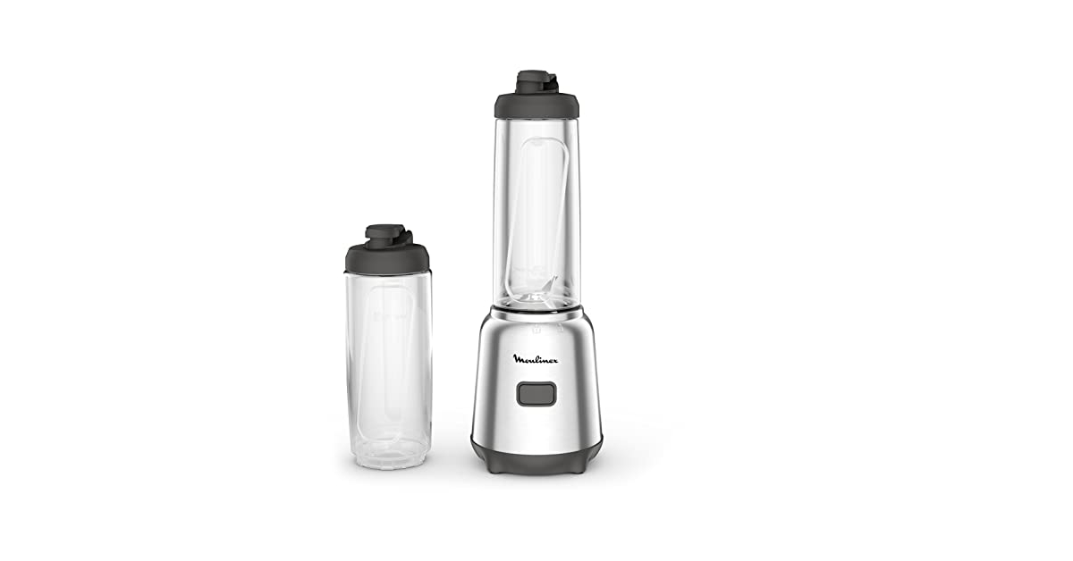 Moulinex Mix & Move Blender, 300 W, Total Capacity 0.8 L, Capacity 0.6 L, 2 Bottles for Carrying, Compact Ergonomic Removable Blades LM15FD10, Metal