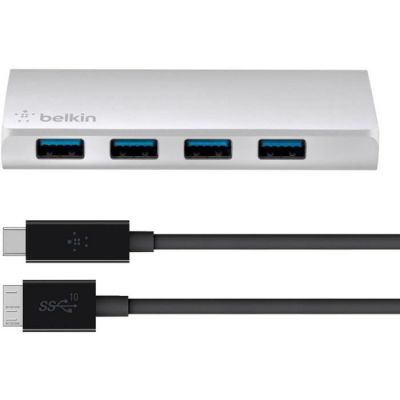 image Belkin - Hub USB 3.0 4 ports avec câble micro-B 3.1 vers USB-C - 1m - Aluminium brossé