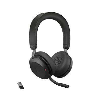 image Jabra Evolve2 75 Wireless PC Headset with 8-Microphone Technology - Dual Foam Stereo Headphones with adjustable Advanced Active Noise Cancellation, USB-A Bluetooth Adapter and UC Compatibility - Black