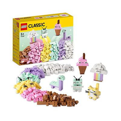 LEGO 11028 Classic L’Amusement Créatif Pastel, Jouets Briques pour Filles et Garçons Dès 5 Ans : Crème Glacée, Dinosaure, Chat et Plus, Cadeau Éducatif