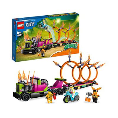 LEGO 60357 City Stuntz Le Défi de Cascade : Les Cercles de Feu, Jouet Moto de Cascadeur avec Camion et Minifigurines, Cadeau pour Enfants 6 Ans, Set 2023