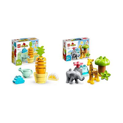 image LEGO 10981 Duplo My First La Carotte Qui Pousse, Jouet à Empiler pour Bébés Dès 1,5 an avec 4 Briques Végétales, Jouet Éducatif avec Légumes, et Arrosoir
