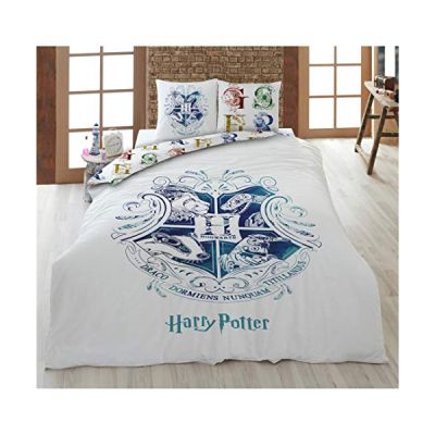 image Parure de Lit Harry Potter Double, Housse de Couette 200x200 cm + 2 Taies d'oreiller 63x63 cm, 100% Polyester