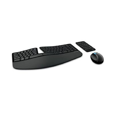image Microsoft – Sculpt Ergonomic Desktop – Ensemble clavier et souris ergonomiques sans fil avec récepteur USB (repose poignets, pavé numérique séparé) – (Clavier AZERTY français) – Noir (L5V-00007)