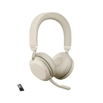 image Jabra Evolve2 75 Wireless PC Headset with 8-Microphone Technology - Dual Foam Stereo Headphones with Advanced Active Noise Cancellation, USB-A Bluetooth Adapter and MS Teams-compatibility - Beige