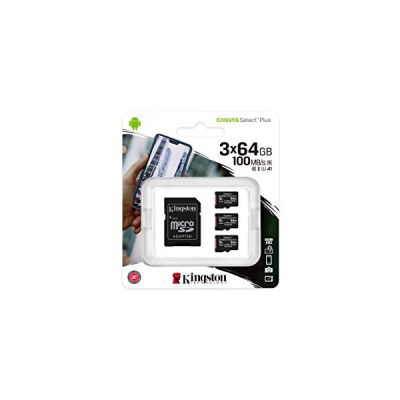 image Kingston Canvas Select Plus Carte MIcro SD SDCS2/64GB-3P1A Class 10 (3x cards,SD Adaptateur inclus)