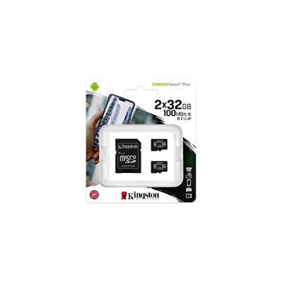 image Kingston Canvas Select Plus Carte MIcro SD SDCS2/32GB-2P1A Class 10 (2x cards,SD Adaptateur inclus)