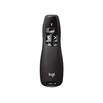 image Logitech R400 Télécommande de Présentation sans Fil, 2,4 GHz/Récepteur USB, Pointeur Laser Rouge, Portée de 15 Mètres, 6 Boutons, Commande Intuitive de Diaporama, Indicateur de Batterie, PC - Noir