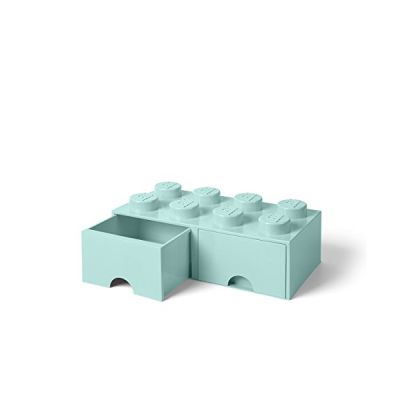 image LEGO 5711938029906 brique 8 boutons, 2 tiroirs, boîte de rangement empilable, 9.4 l, Aqua Bleu Clair, Plastique, 50 x 25 x 18 cm