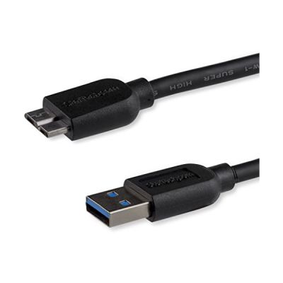 StarTech.com Câble SuperSpeed USB 3.0 slim A vers Micro B de 0,5 m - Cordon USB A vers Micro B - Mâle / Mâle - Noir (USB3AUB50CMS)