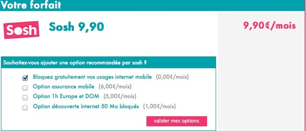 Sosh 9,90 euros data option