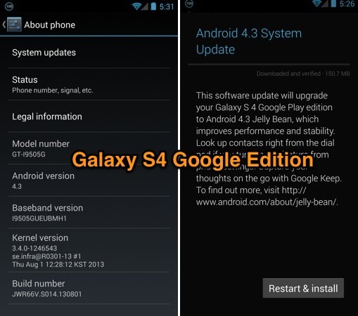 Android 4.3 Galaxy S4 Google Edition