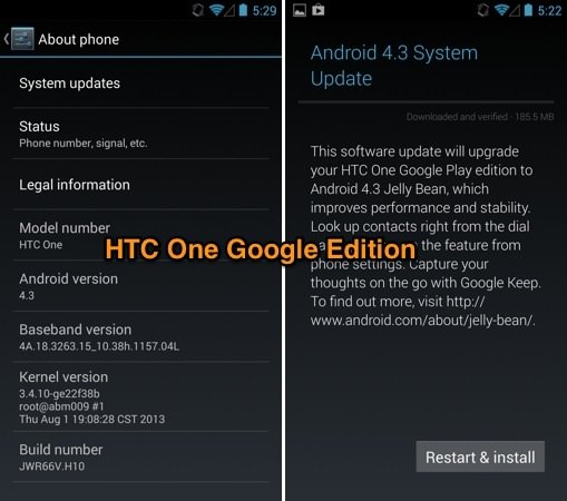 Android 4.3 HTC One Google Edition
