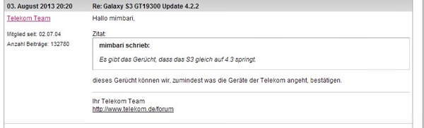 Deutsche Telekom Galaxy S3 Android 4.3