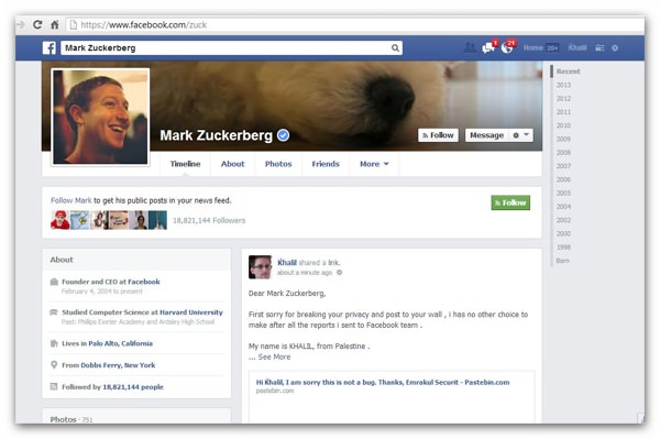 Facebook Faille Zuckerberg