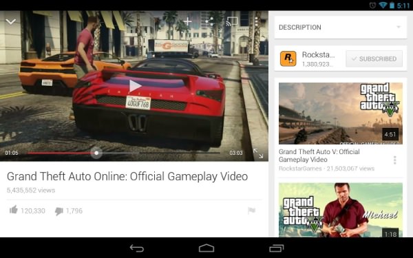 YouTube 5.0 Android Tablette