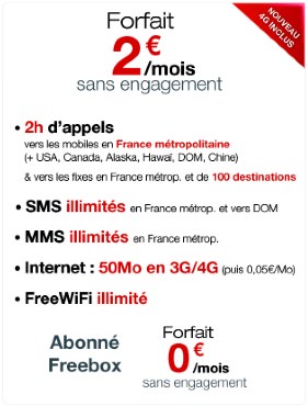Free Mobile Forfait 2 Euros 4G