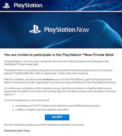 PlayStation Now Invitation